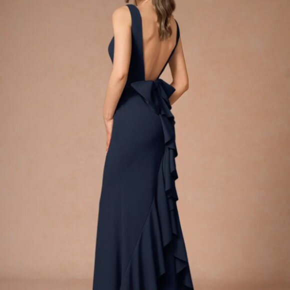 Azazie Dresses & Skirts - Azazie Sabella Navy Maxi Dress Womens 6 Blue Floor Length Ruffles Formal NWT